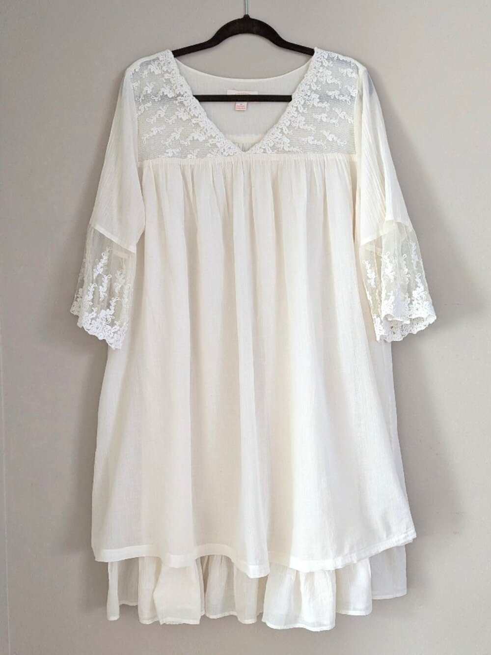 Vtg APRIL CORNELL Cream 100% Cotton Net Lace Dress Nighty Size M Victorian Boho